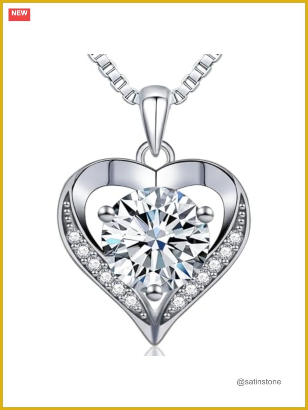Moissanite Heart Pendant Necklace 925 Sterling Silver Adjustable Chain